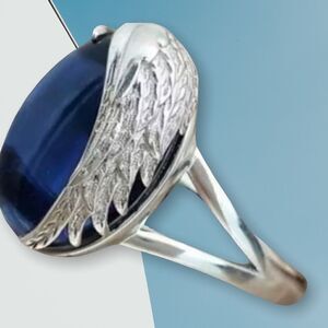 STUNNING 18KT WHITE GOLD DIPPED CABOCHON SAPPHIRE ENGAGEMENT RING 6,7,8,9,10
